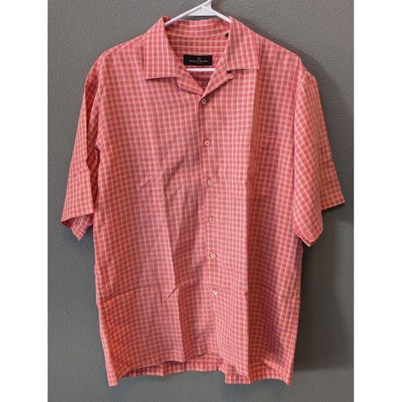Bugatchi Uomo Shirt Men's Button Up Classic Fit Large Plaid Coral/Orange - Picture 1 of 7